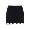 Detail view of black bodycon mini skirt featuring unique geometric hollow-out hem design - S-M / Bottoms