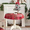 Mantel de Navidad redondo rojo de encaje con patrones de corazón para mesa festiva - 90*90cm / Corona navideña