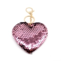 Porte-clés cœur à paillettes magenta étincelant avec un fermoir en métal doré - Rose