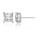 Elegant princess cut moissanite stud earrings in 925 sterling silver with 4-prong setting - Silver Square Zircon Studs