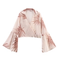 Dames chiffon overslagtop met V-hals, palmprint en wijde uitlopende trompetmouwen - XS / Melkwit