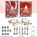 Detail view of 24-piece Christmas advent calendar DIY bracelet kit with holiday charms - Red Theme Silver Chain Blind Box (HK860)
