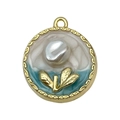 French vintage light luxury flower pendant with gold metal edges and central pearl - Blue-White Gold-Sprinkled Round Pearl Bouquet-24426