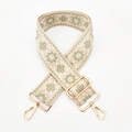 5cm wide embroidered floral purse strap with gold hardware on white background - Beige-White Light Green Flower