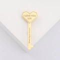 Golden heart-shaped key brooch in stainless steel with I Love You and 520 engravings - Gold