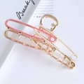 Pince à cheveux géométrique en métal évidé avec finition en émail rose et blanc - Pince à griffes épingle de sûreté 11cm / Rose
