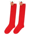 Detail of red Christmas stockings for kids with cute 3D reindeer doll attachment - Kids (7-12 Years Old) / Pure Red / Red Hat Reindeer