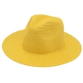 Detailed close-up of the fine weave texture on a vibrant yellow Panama straw hat - One Size / Yellow