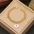 Doppelreihige goldene Halskette mit blauem Auge und Stern-Anhänger in einer Schmuckbox - 2# Armband