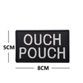 Black embroidered OUCH POUCH patch with white lettering, tactical velcro badge 8x5cm - Black with White Letters