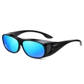 Matte black fitover sunglasses with polarized blue mirrored lenses for driving - Bright Black Frame Blue Mirror Polarized C3