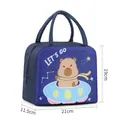 Navy blue insulated lunch bag with flying capybara print and Let's Go text - Navy Flying Mouse