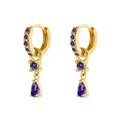 Detalle de pendientes colgantes con circonitas púrpuras y agujas de plata S925 oro - Zirconia Púrpura (Chapado en Oro)