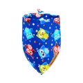 Navy blue cotton pet bandana with cartoon owl print and leather Hand Made label - M / Colorful Owl