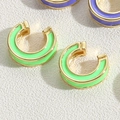 Green enamel C-shaped ear cuff in golden finish with a minimalist cubic design - Fluorescent Green