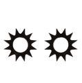 Detailed view of black star-shaped matte stainless steel stud earrings on white background - Sunburst / Black