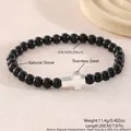 Bracciale croce da uomo con perle in pietra naturale nera 6mm e croce in acciaio argento - Vetro Nero da 6mm (NAM01-5) / Nero