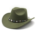 Detail of dark green felt cowboy hat featuring ethnic beads and silver sun pendants - M (56-59cm) / Army Green