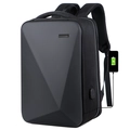 Black geometric hard shell business backpack with external USB charging port feature - Black