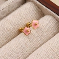 Exquisite 18K gold-plated titanium steel flower stud earrings with secure screw-on backings - Pink Flower / Pink Pair (Boxed)