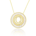 Golden round pendant necklace with letter Q and sparkling zircon stones inlay - Gold Letter-Q
