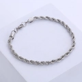 Silver twist rope bracelet in 4mm width featuring a classic stainless steel lobster clasp - 5mm Wide/22cm Long / Steel