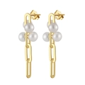 Elegant S925 sterling silver drop earrings with white pearls and long gold chains - 6-6.5mm Bread Pearl (5.0g)
