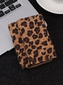 Compact leopard print cork wallet with wood texture and metal zipper closure - Short Tri-fold Style B