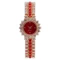Luxuriöse Damenuhr in Roségold mit roten Kristallen und strassbesetztem Armband - Rotgold Armband / Rotes Zifferblatt / Rote Diamanten