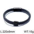 Men's punk braided leather bracelet in black with 220mm magnetic stainless steel clasp - Black (KB114908-KFC)
