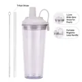 Transparent plastic straw cup with magnetic handle and wide 1.2cm Tritan straw - 24oz / Light Gray