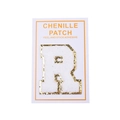 Detailed chenille patch letter R with gold glitter border and self-adhesive backing - Letter R / White