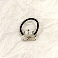 Black elastic hair tie featuring a silver metal crown ornament for ponytails - Silver Crown 5cm