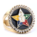 Gold Order of the Eastern Star ring with colorful enamel and sparkling rhinestones - Gold Black Base Rhinestone Colorful Star Enamel