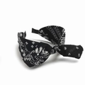 Bohemian black fabric headband with white paisley pattern and a stylish knot bow - Black Paisley Bow