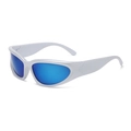 Sport cycling sunglasses with matte white frame and reflective blue lenses - Silver Frame Blue Mirror