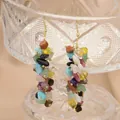 Elegant long drop earrings with colorful multi-stone beads and gold hooks for women - Natural Stone Dangle