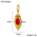 Vintage gold plated stainless steel oval pendant with red stone, 2.0x1.0cm dimension - Leaf Gold With Dark Red Stone (AP41564B-6)