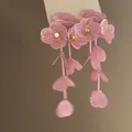 Orecchini a fiori rosa in maglia metallica con cristallo per un look dolce e fresco - 4# Ago in Acciaio - Rosa