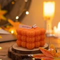 Orange pumpkin cube candle with 'Just For You' ribbon for Halloween home decoration - Pumpkin Cube / Orange