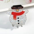 Pinza per capelli a pupazzo di neve argento glitterato con sciarpa rossa e cappello - Pupazzo di neve glitterato argento