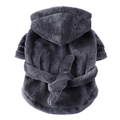 Peignoir gris foncé pour animaux en flanelle pelucheuse avec capuche et ceinture - S / Gris