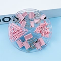 Roze kantoorartikelen set met bindclips en paperclips in een ronde vier-vaks opbergdoos - Kersenbloesem Roze