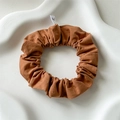 Caramel brown cotton scrunchie with chic gathered fabric and Korea woven label - Brown