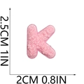 Detailed dimensions of pink chenille letter K embroidery patch showing height and width - Letter-K