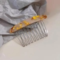 Beige schildpadpatroon acetaat haarkam met zilveren metalen tanden voor kapsels - Beige