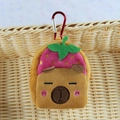 Plush Capybara strawberry toast purse with cute face and red metal clip fastener - 10cm / Pink Strawberry Style