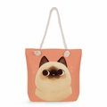 Close-up of the woven canvas texture and white cotton rope handle of the cat tote bag - Orange Siamese Cat (msk1220)