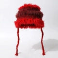 Cappello in maglia rosso acceso in finta pelliccia di coniglio con paraorecchie - Taglia unica / Rosso