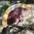 Classic folding fan with gold and purple gradient fabric and hollow carved ribs - Gradient Golden Yellow